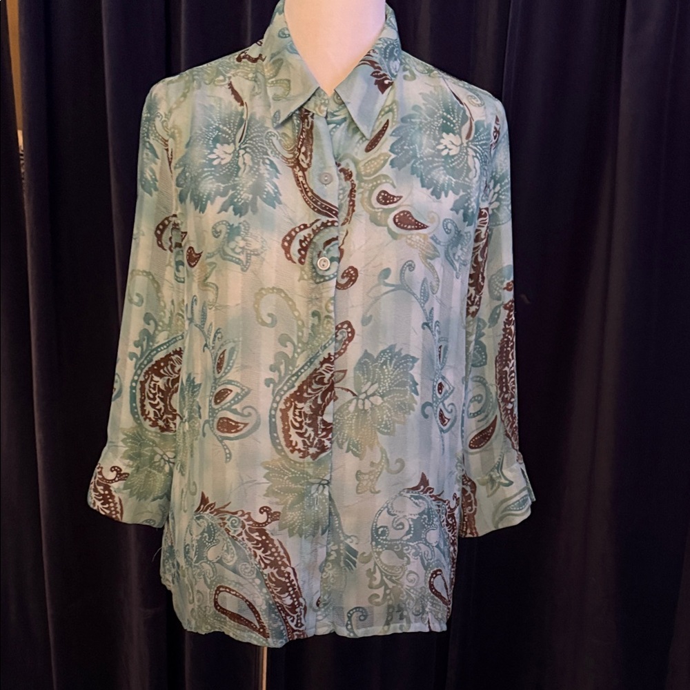 Alfred Dunner Teal and Brown Paisley Blouse - Picture 1 of 5